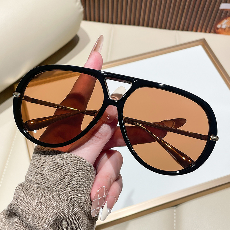 Oversized Pilot Sunglasses Vintage Double Bridge Sun Glasses Women Trendy Luxury Brand